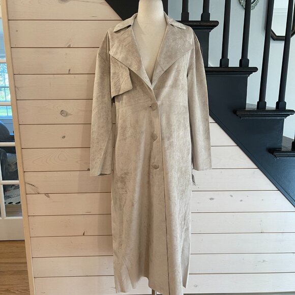 081 Free People X Blank Nyc Vegan Suede Trench Iced Chai Khaki Tan NWT Size XS - Picture 5 of 11
